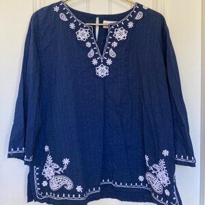 Navy Embroidered Boho Tunic, Women’s Petite Size 18 – 3/4 Sleeve